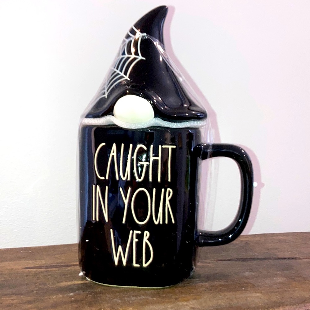 👻🎃 New Rae Dunn CAUGHT IN YOUR WEB mug w/ Gnome Top - Halloween Gift 🕸️🕷️